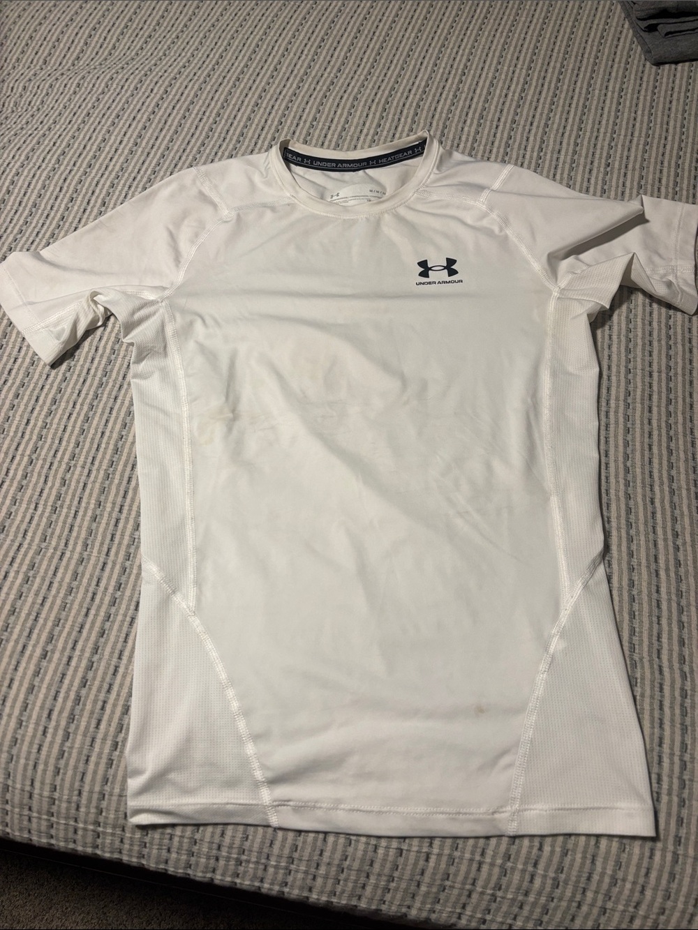 Under Armour White Short Sleeve Compression Tee with Black Logo